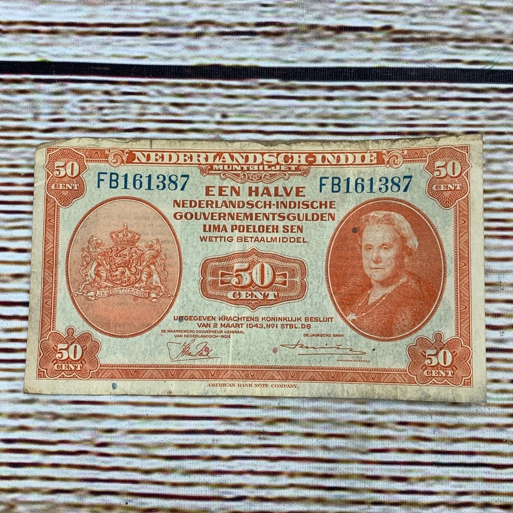 Nederlandsch Indie 50 Cent Currency Note Dutch East Indies Vintage Money